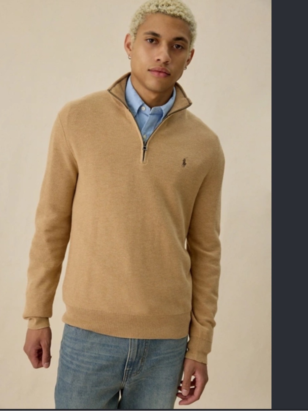 Polo Ralph Lauren Mesh Knit Cotton Quarter Zip Sweater Medium